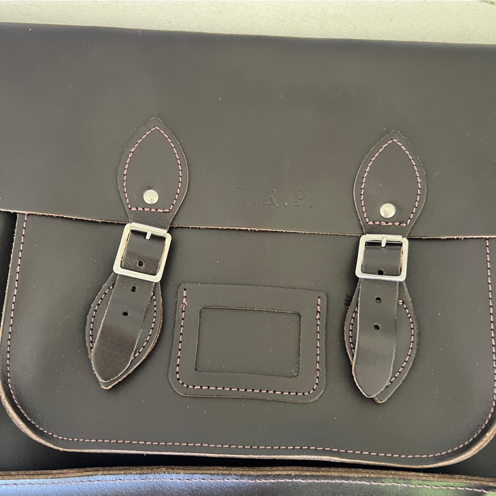 The Leather Satchel Co 15" dark brown England monogram bag briefcase messenger - Picture 7 of 7